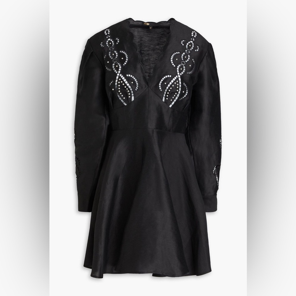 MAJE Studded linen-blend mini dress